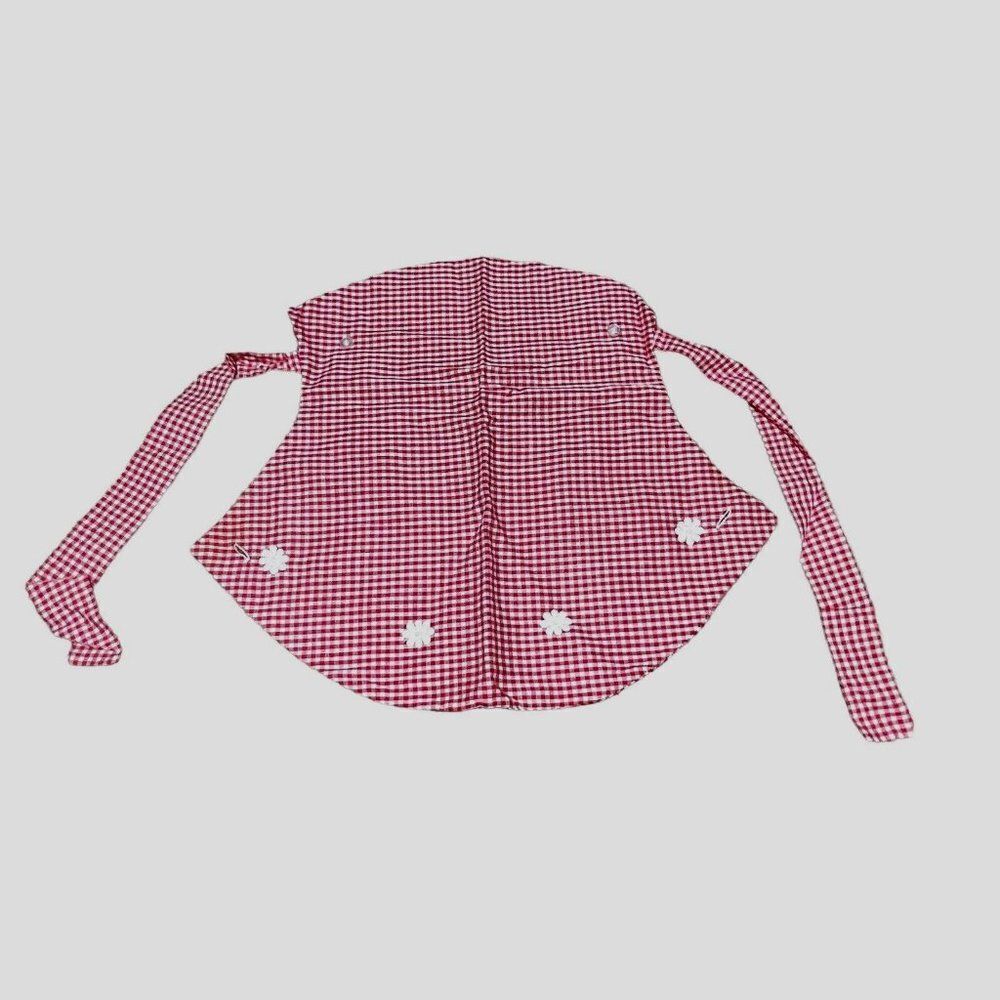 Vtg Red Handmade Gingham Floral Half Apron Cottagecore Garden Farm Chore S M LO